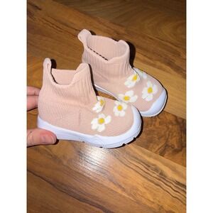 Unbranded Daisy Knit Sock SneakerKids 130 Peach Pink Slip On Floral 12-15 months